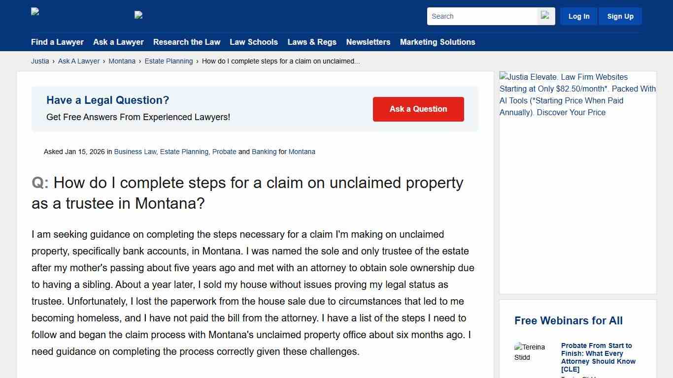How do I complete steps for a claim on unclaimed property as a trustee in Montana? - Montana Estate Planning Questions & Answers - Justia Ask A Lawyer
